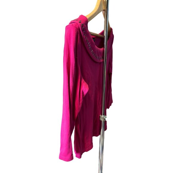 Rafaella Pink Three Quarter Sleeve Wide Beaded Neck Top SZ MP - Picture 5 of 8